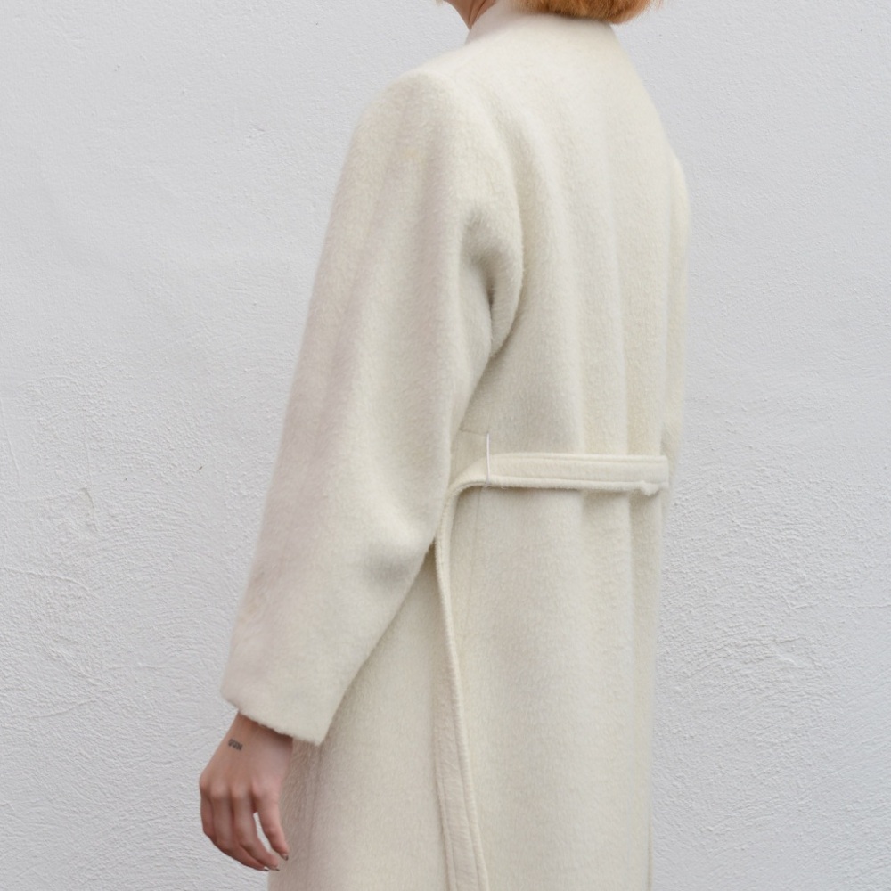 VTG cream mohair wool mod Jackie O jacket trench medium 8 - Picture 3 of 16